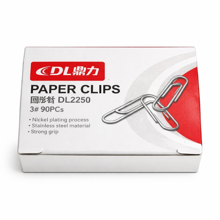 Комплект от 5 кутии метални кламери 28 мм DL2250, офис кламери за хартия и документи, никелирани кламери за организиране на документи, 90 бр./кутия