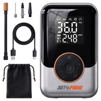 Compresor Auto, AutoPrime®, Compresor Portabil, 3000mAh, 120W, Wireless, 150 PSI, Mini Compresor Auto, Ecran Digital LCD, Oprire Automata, Lanterna LED, Compresor Auto Portabil, Pentru Masina Bicicleta Moto si Mingi, Argintiu