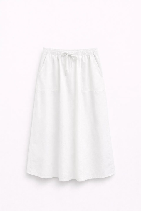 Fusta Mixray, talie inalta, detaliu cu snur, alb, bumbac