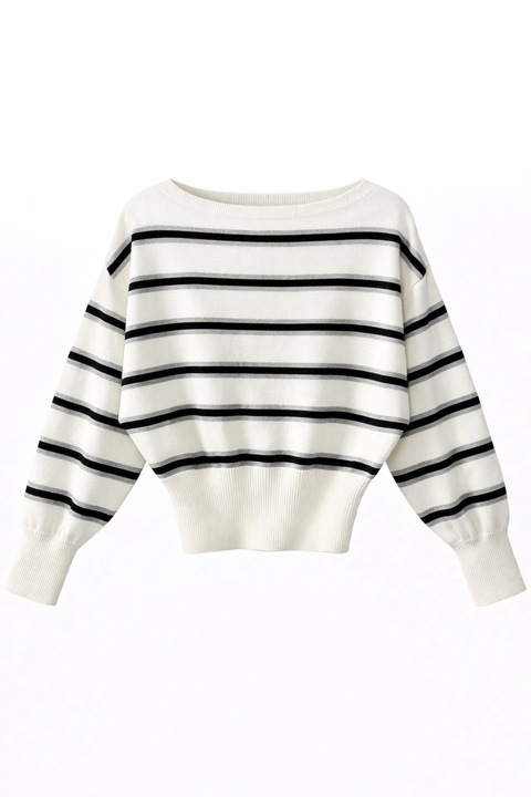 Pulover dama, Mixray, asimetric, tiv reiat, alb prafuit, 100% poliester, One Size INTL