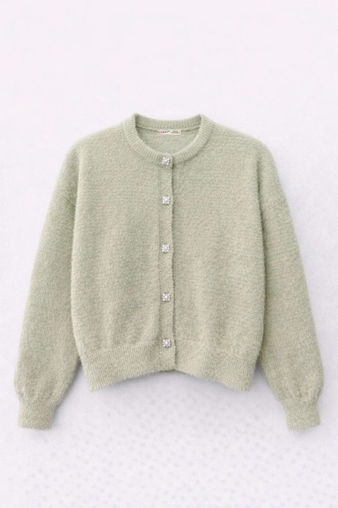 Cardigan Femei, Mixray, Texturat Supradimensionat, Poliester, Verde salvie, One Size