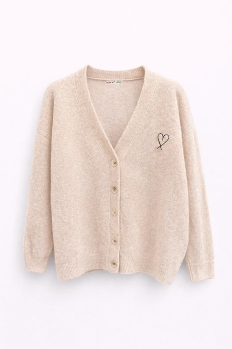 Cardigan tricotat supradimensionat, Mixray bej, One Size INTL