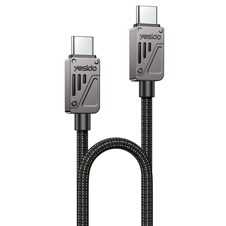 Cablu de incarcare Yesido CA196, Incarcare rapida, USB-C la USB-C, PD60W, 3A, 480Mbps, Compatibil Car Play, 1.2m, Negru