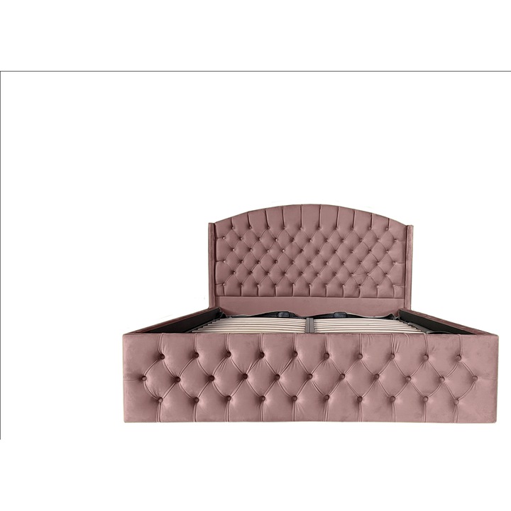 Pat tapitat 160x200 Matteo cu somiera rabatabila si loc de depozitare cappuccino