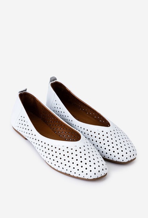 Balerini dama albi din piele naturala cu perforatii