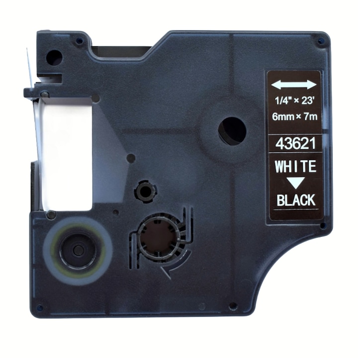 Banda etichete compatibila cu Dymo 43621, 6mm alb pe fundal negru