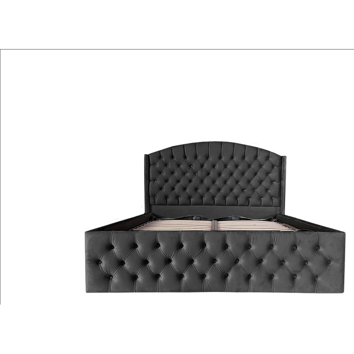 Pat tapitat 160x200 Matteo cu somiera rabatabila si loc de depozitare negru