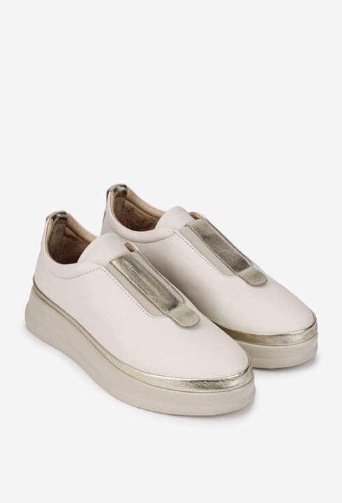 Pantofi dama bej cu auriu din piele naturala, Bej