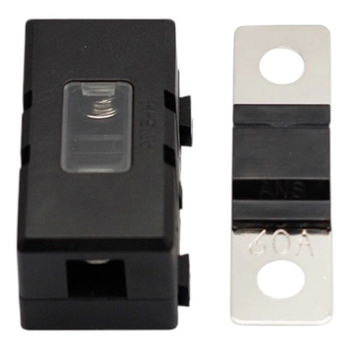 Set suport siguranta auto ANS-H, 80A, lamelara, negru, 12V 24V 48V, 52x29x25.5mm