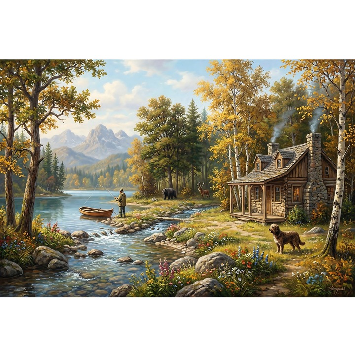 Tablou Canvas Cabana ideala 40, 80 x 50 cm, natura, peisaj, stil pictura, sasiu de lemn, panza de bumbac 90%, agatatoare invizibila