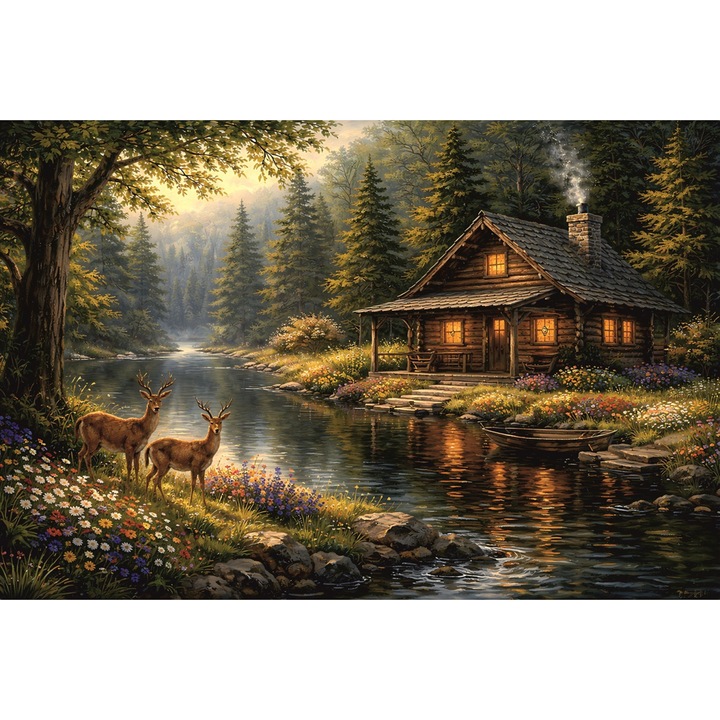 Tablou Canvas Cabana ideala 41, 100 x 70 cm, natura, peisaj, stil pictura, sasiu de lemn, panza de bumbac 90%, agatatoare invizibila