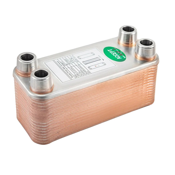 Schimbator de caldura cu placi, 30 placi, 3/4" MNPT, design compact, 19.4x7.1x11.8cm