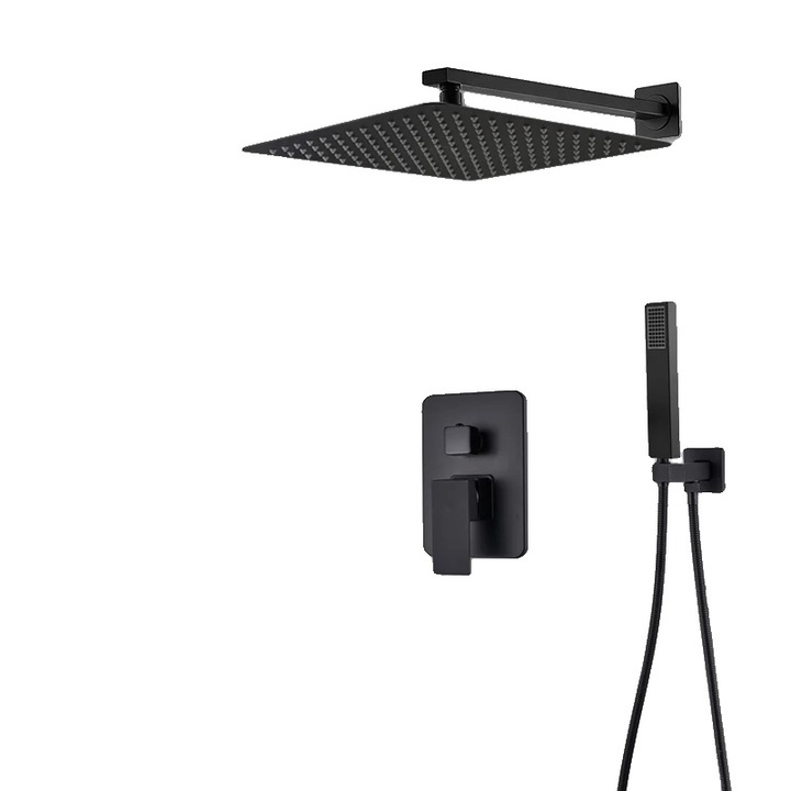 Coloana de dus, 2 cai, design montat in perete, caracteristici ultratinere, 16inch, negru