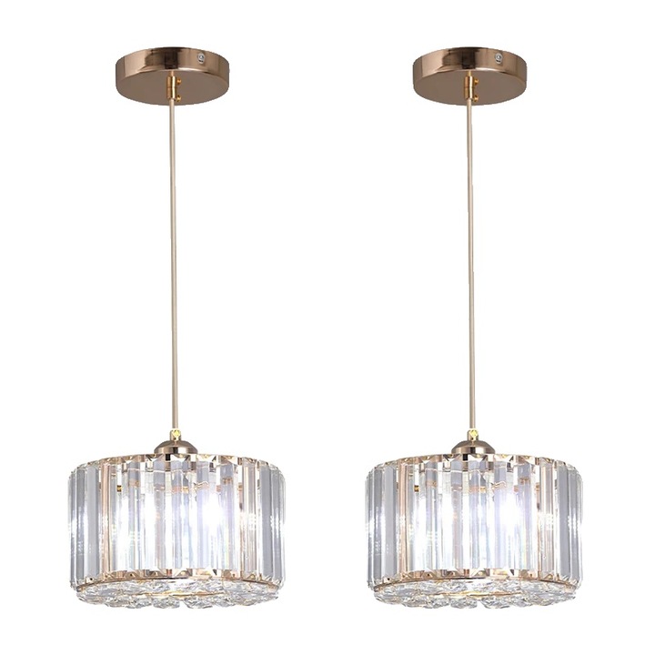 Модерна висяща лампа, 2 златни, метал и кристал, 5x15m