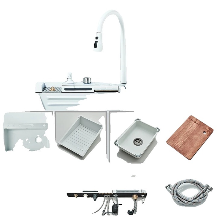 Csaptelep, modern design, digitális hőmérséklet-szabályozás, fehér, 75x45cm