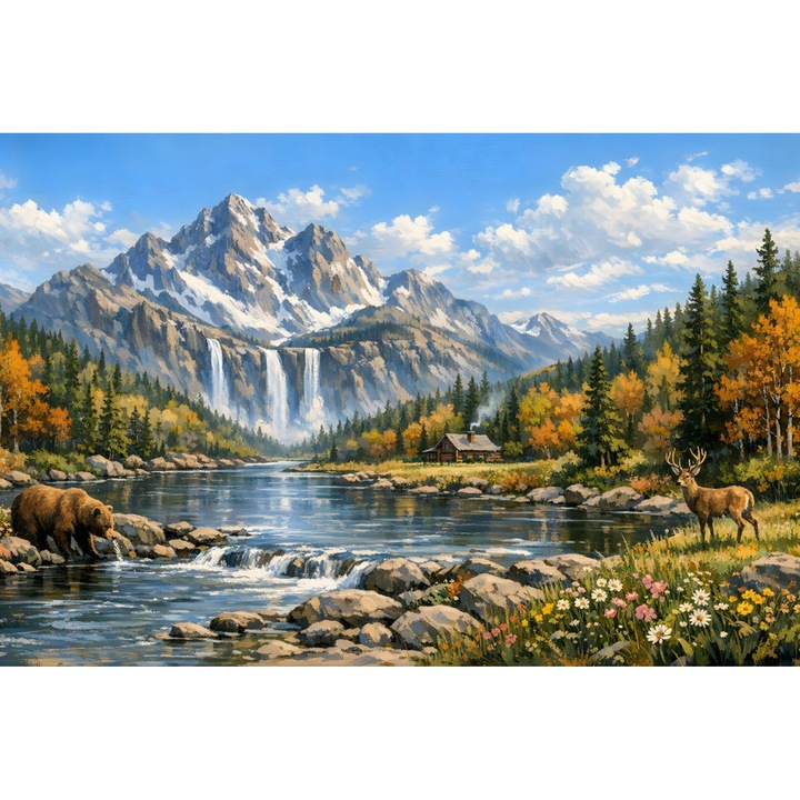 Tablou Canvas Cabana ideala 55 60 x 40 cm, natura, peisaj, stil pictura, sasiu de lemn, panza de bumbac 90%, agatatoare invizibila