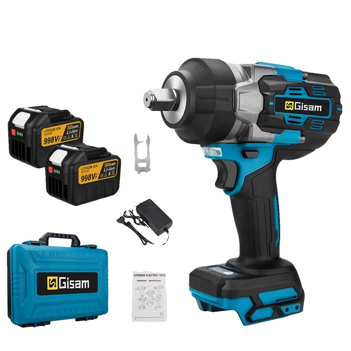 Cheie de impact electrica, 2800 N.M, 0-7600 rpm, set cu 2 baterii, cutie din plastic