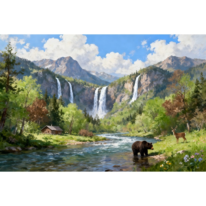 Tablou Canvas Cabana ideala 60, 60 x 40 cm, natura, peisaj, stil pictura, sasiu de lemn, panza de bumbac 90%, agatatoare invizibila