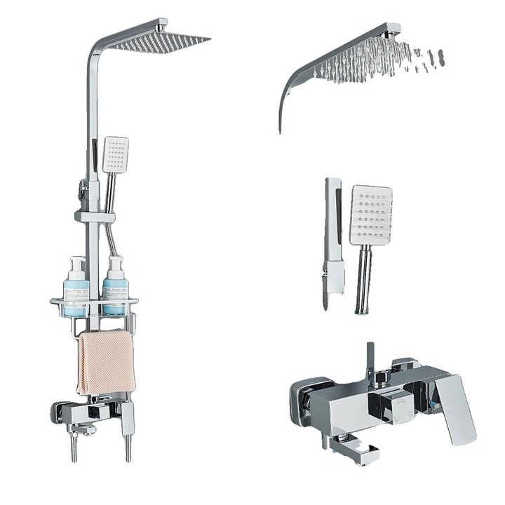 Set baterii sanitare, design multifunctional, montare pe perete, crom, 8 inch