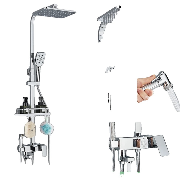 Set baterii sanitare, design multifunctional, montare pe perete, crom C cu bidet