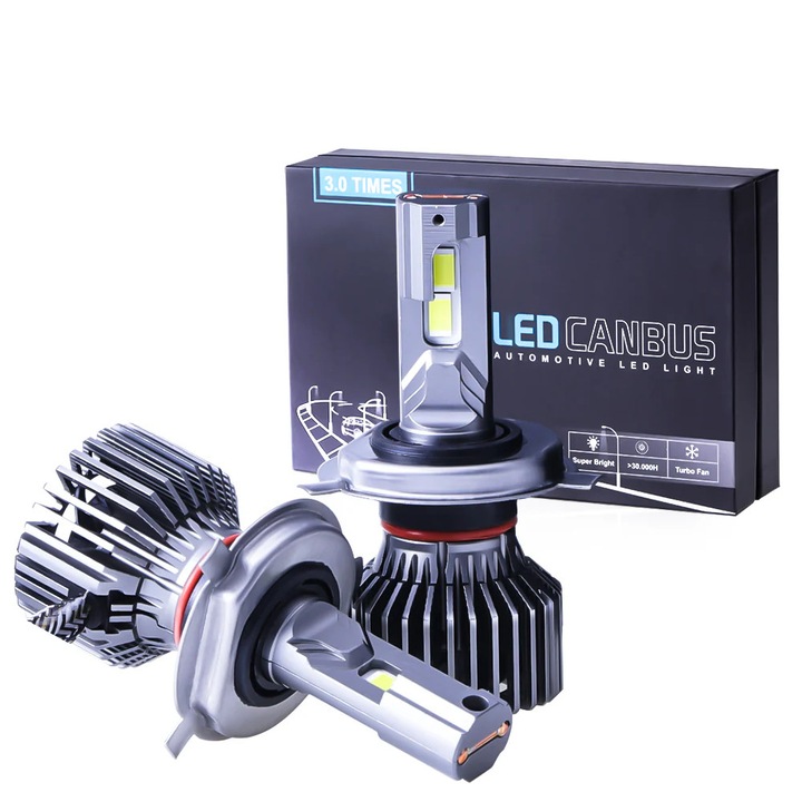 Becuri LED Auto H7 430W 30000LM CANBUS – Set 2 Becuri LED Super Bright pentru Faruri, 6000K Alb Rece, Racire Activa