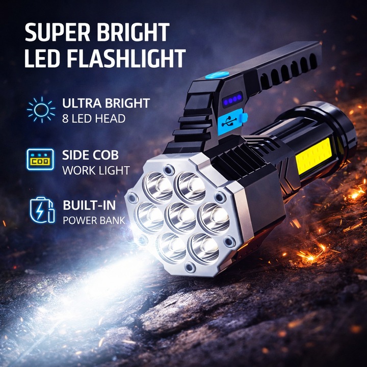 Акумулаторен LED фенер с рефлектор USB, 1000 лумена