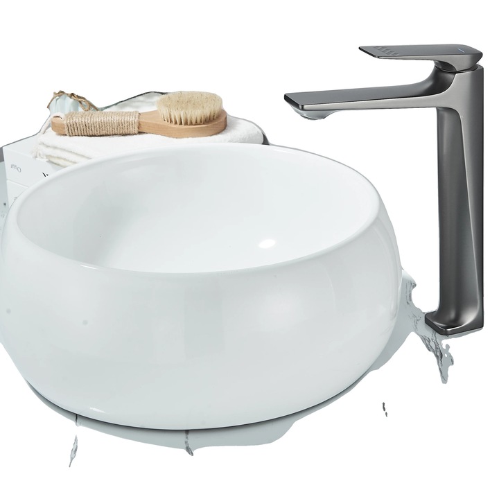 Csaptelep, szürke, mosdókagylóra szerelhető, egykaros, rozsdamentes acél