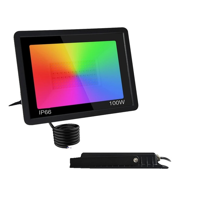 LED прожектор 100W, RGB + CCT, IP66 водоустойчив, 27x21x3см