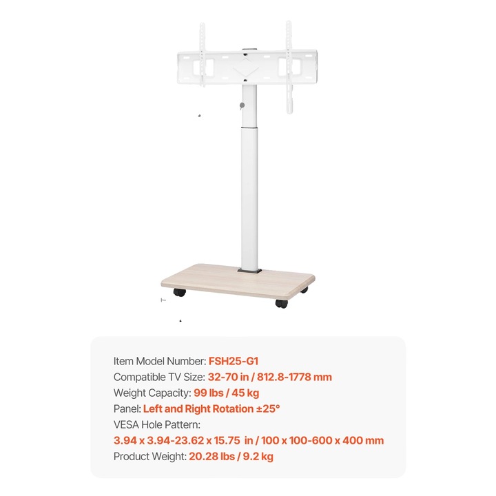 Suport TV mobil cu roti, inaltime ajustabila, un singur suport, 17-55 inch, sticla temperata, cadru din otel