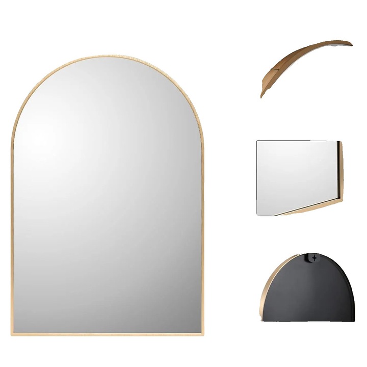 Oglinda de baie, 96x66cm aurie, montare pe perete, aluminiu