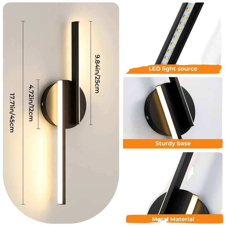 Aplica de perete, design modern, LED eficient energetic, 16W, lumina calda, 220V