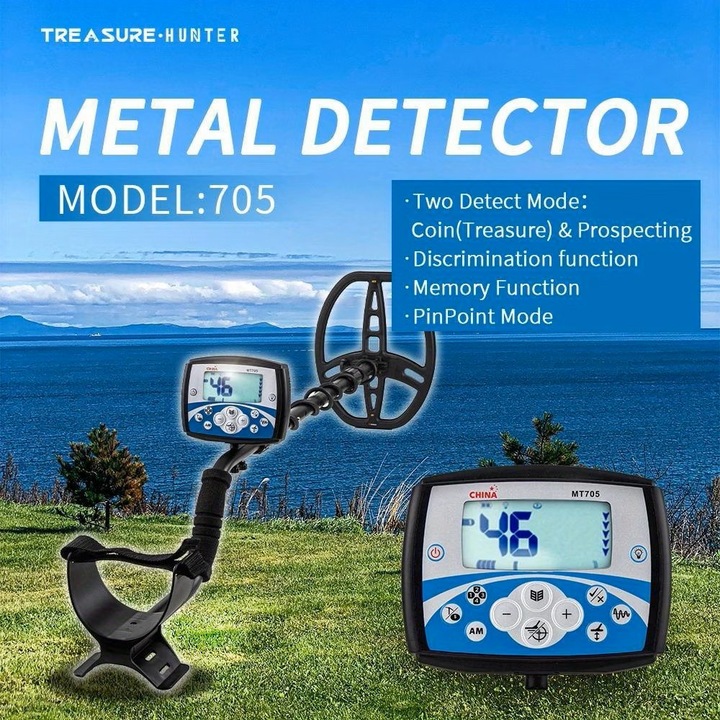 Професионален металотърсач FEIKE MT705, V-Flex скенер, IP68 водоустойчив, 28 см бобина, фактура за полицията