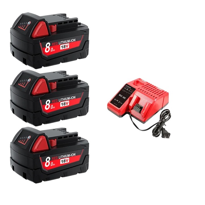 Резервна батерия 8000mAh, литиево-йонна технология, комплект 3X8000mAh1X4A, 18V