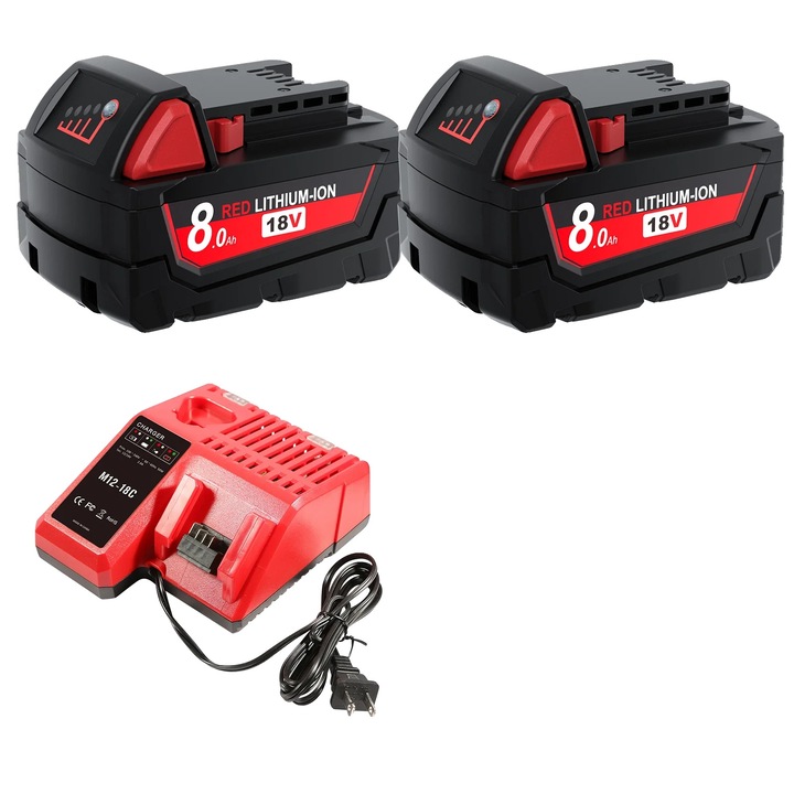 Комплект батерии 8000mAh, 18V, литиево-йонна технология, 2x8000mAh, 1x4A зарядно устройство