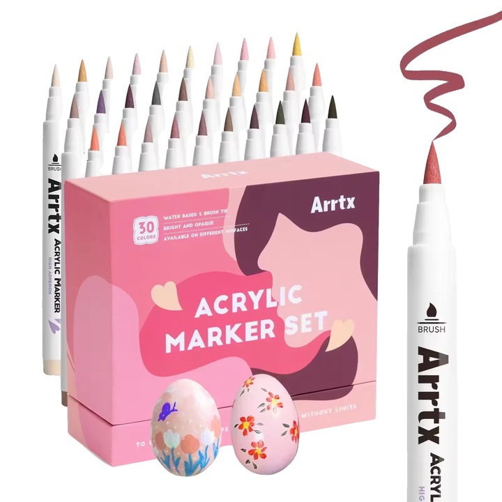 Set markere artistice, 30 culori, impermeabile si cu cerneala uscata rapid, 30C culori