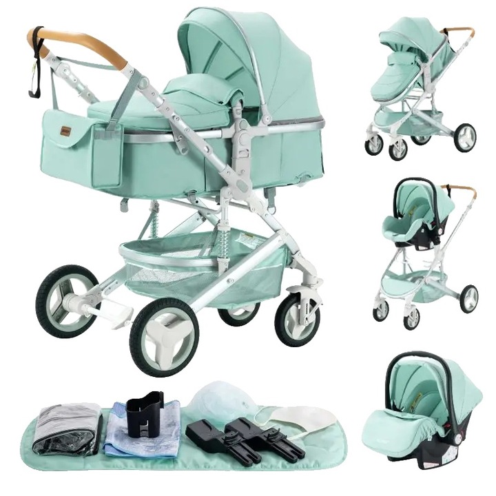 Carucior 3 in 1, 530 verde, design usor si compact, utilizare versatila,