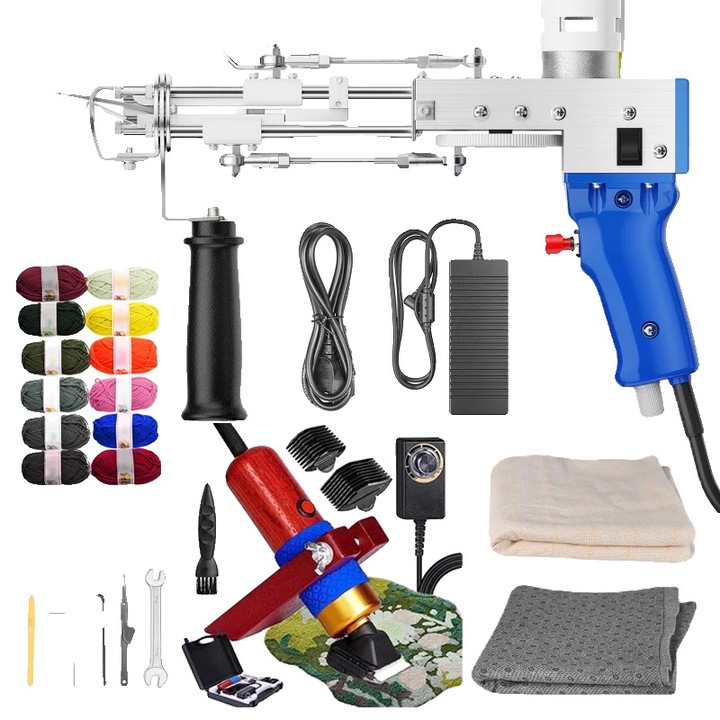 Pistol de tufting 2 in 1, set Electric pentru tesut covoare, inaltime pile 10-19mm/5-14mm, 220V