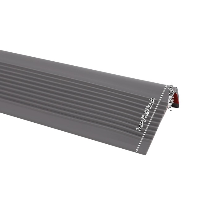 Banda antiderapanta pentru marginea scarilor, PVC flexibil, design autoadeziv, gri deschis, 10m