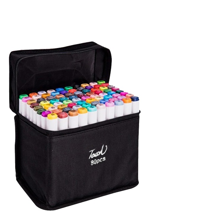 Markere dual-tip, 80 culori, 1mm, 6mm, uscare rapida, set