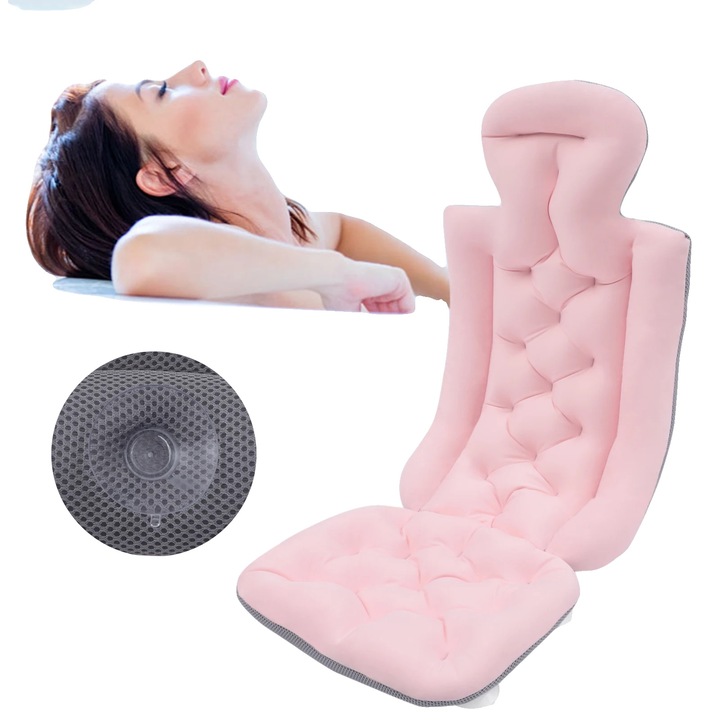 Perna de baie, 28x12 inch, material elastic, 10 ventuze, uscare rapida, roz