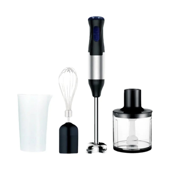Set blender vertical 4-in-1, Blender de mana, 1000 W, 5 viteze, tel si tocator, otel inoxidabil