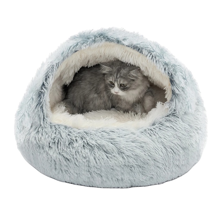 Легло за домашни любимци, полузатворен дизайн, удобно, сиво, 25x25x19 инча