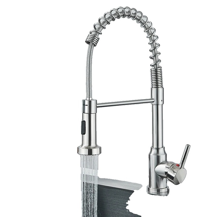 Csaptelep, kihúzható kifolyócsővel, egykaros kivitel, szálcsiszolt nikkel