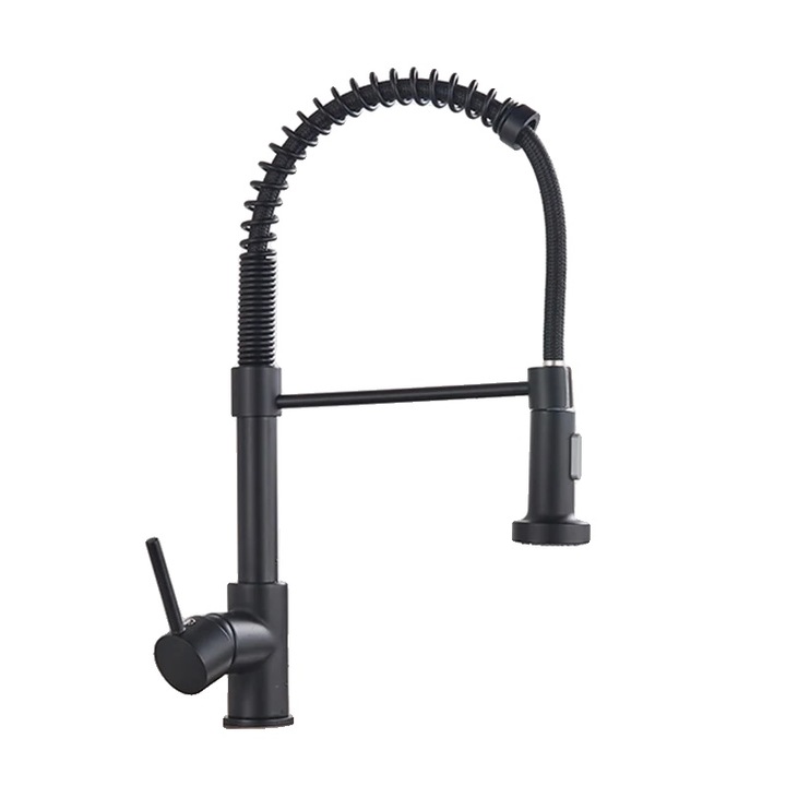 Csaptelep, egykaros, matt fekete, kihúzható zuhanyfejes