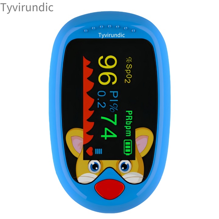 Pulsoximetru pentru copii Tyvirundic, portabil, ecran OLED, 0.3-0.44 inchi, design pinguin, cu snur