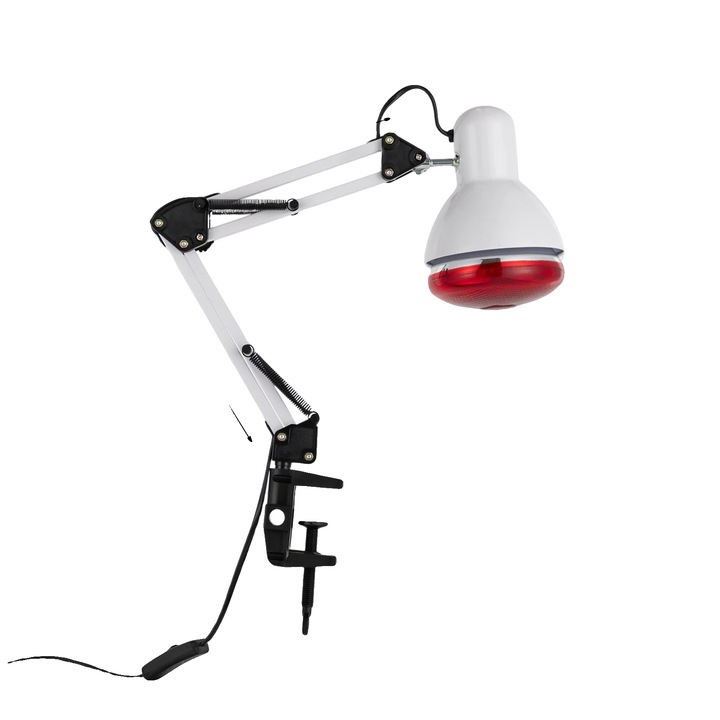 Lampa cu infrarosu pentru ameliorarea durerii, ajustabila, alba, 150W, 13x13cm
