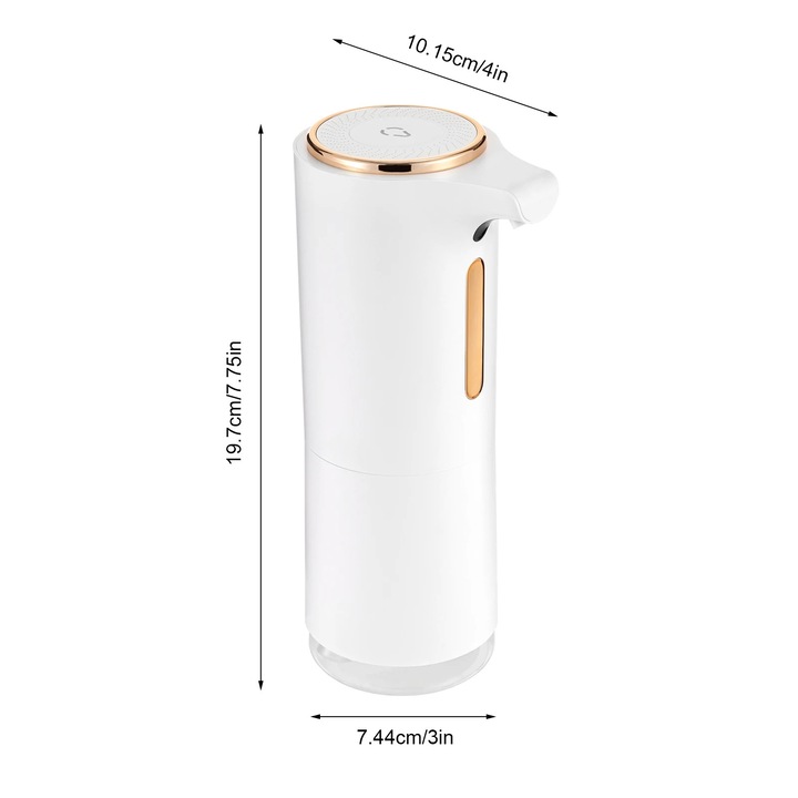 Dozator sapun spuma, Automat cu senzor, Incarcare USB 5V/1A, Rezervor 250 ml, Fara atingere pentru baie, Timp de incarcare 3–4 h, Alb