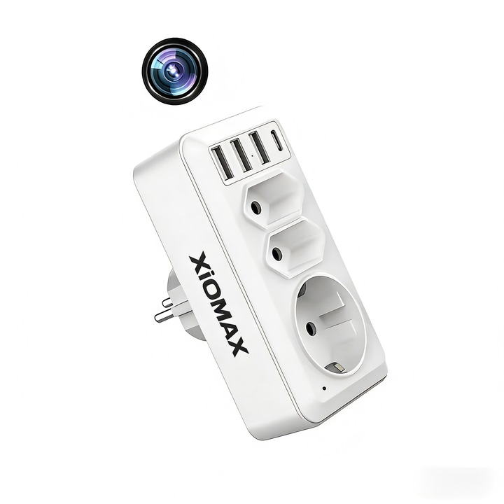 Adaptor Priza cu Camera Spion, XiOMAX, 64GB, Full HD 1080P, Viziune pe Timp de Noapte, 120°
