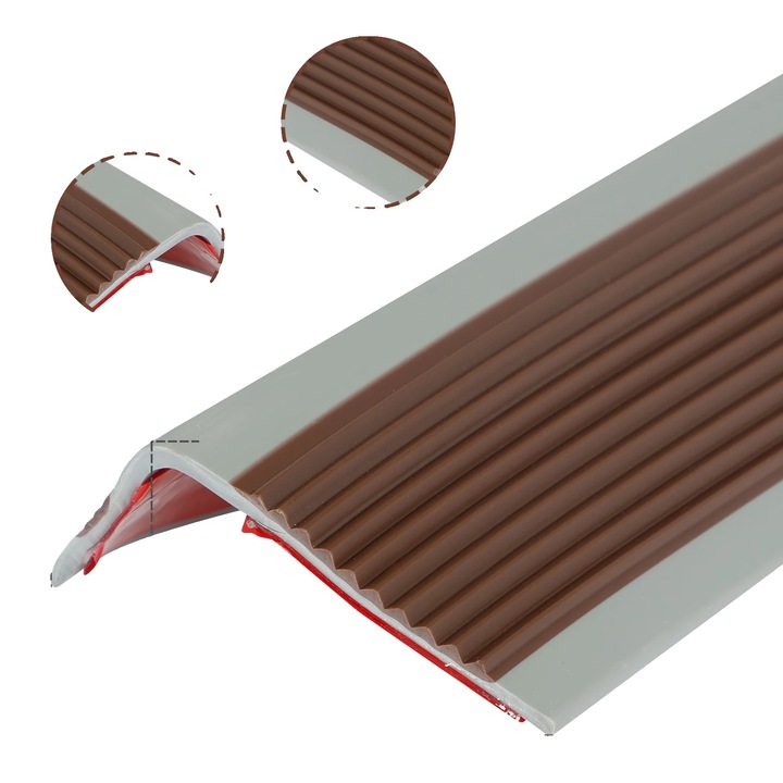 Protector margine scari, design antiderapant, instalare autocolanta, gri cafea, 2m