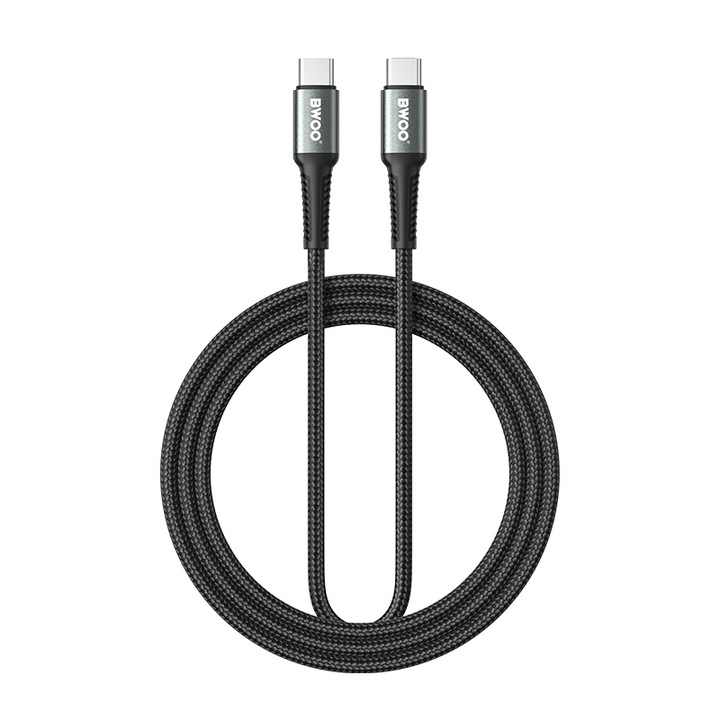 BWOO USB-C USB-C kábel 2m 60W fekete nylon fonattal